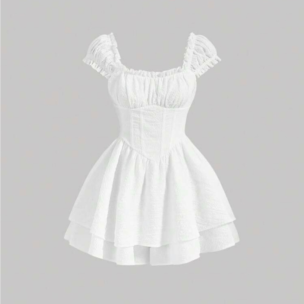 SHEIN MOD Solid Frill Trim Ruched Bust Ruffle Hem Skort Romper